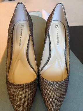 Jessica Simpson Bronze Glitter Pointed-Toe Pumps
